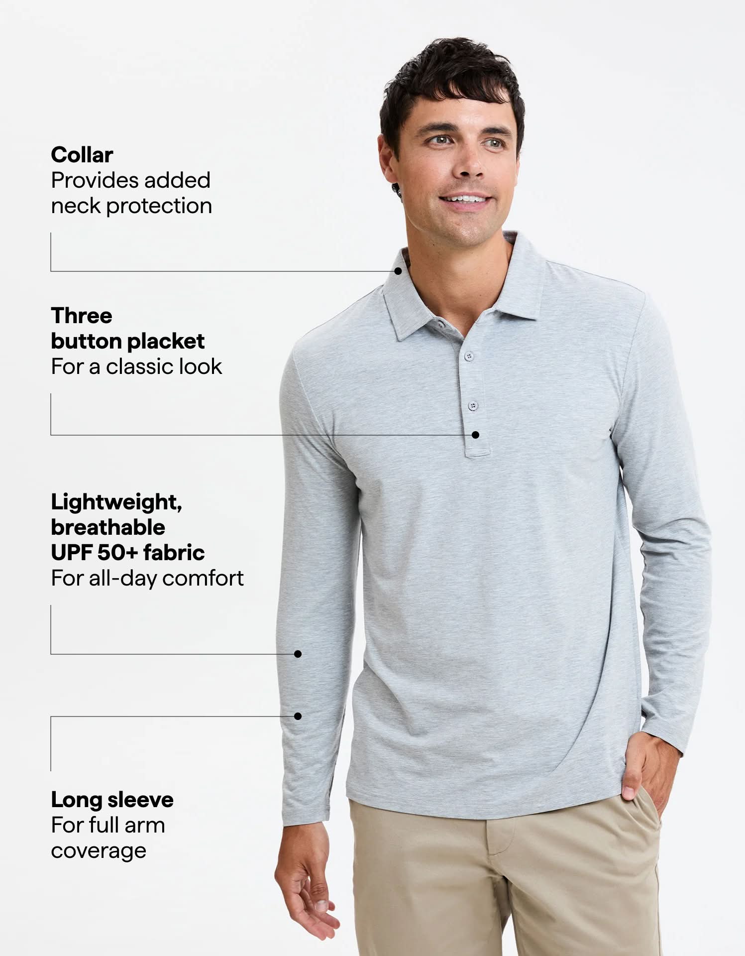 Long Sleeve Polo Shirt UPF 50+ - Image 3